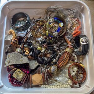 Estate Jewelry - Lot Vintage & Modern Mixed Bangles, Bracelets, Necklaces & More